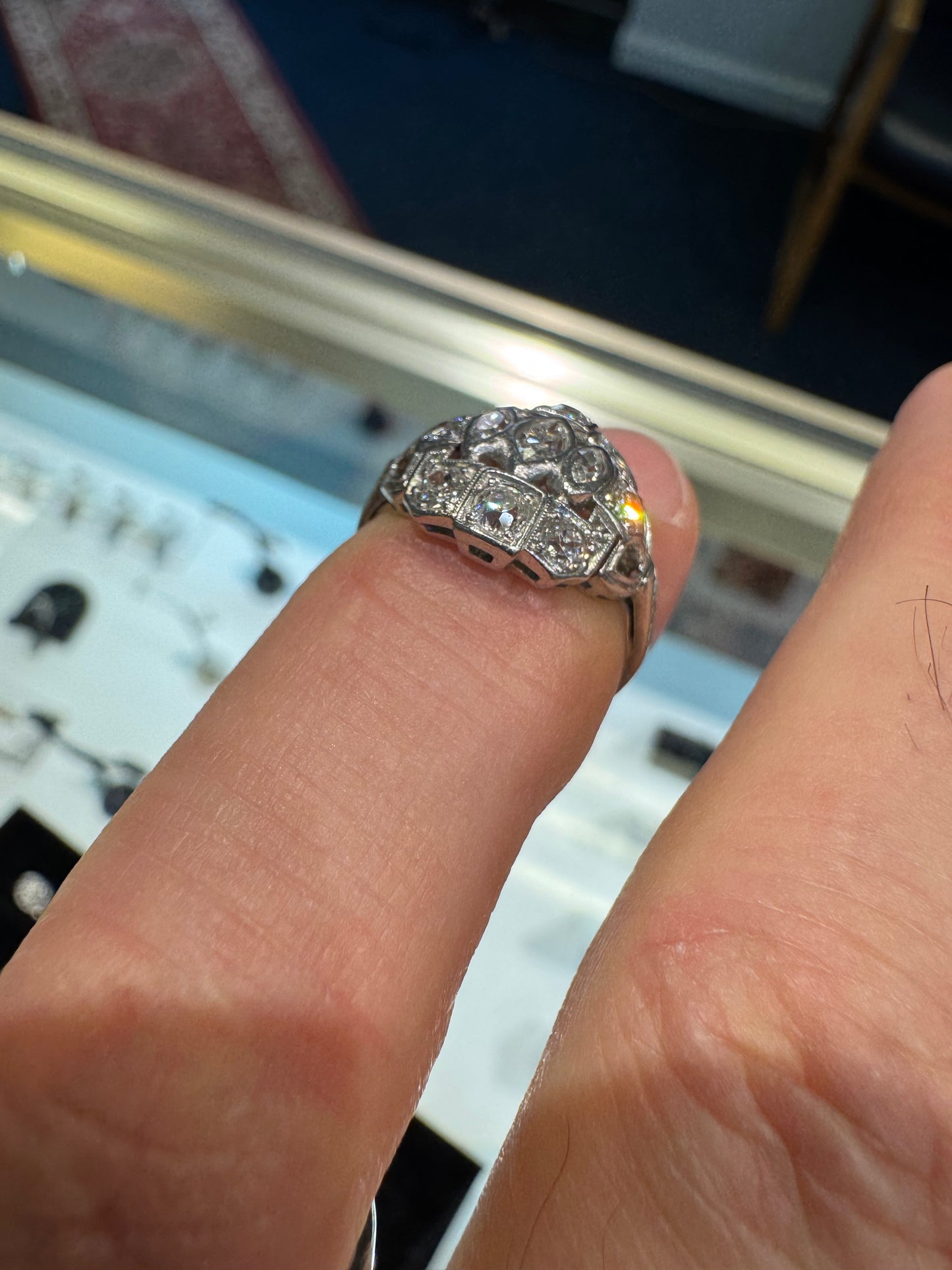Vintage Platinum Mine Cut Diamond Ring