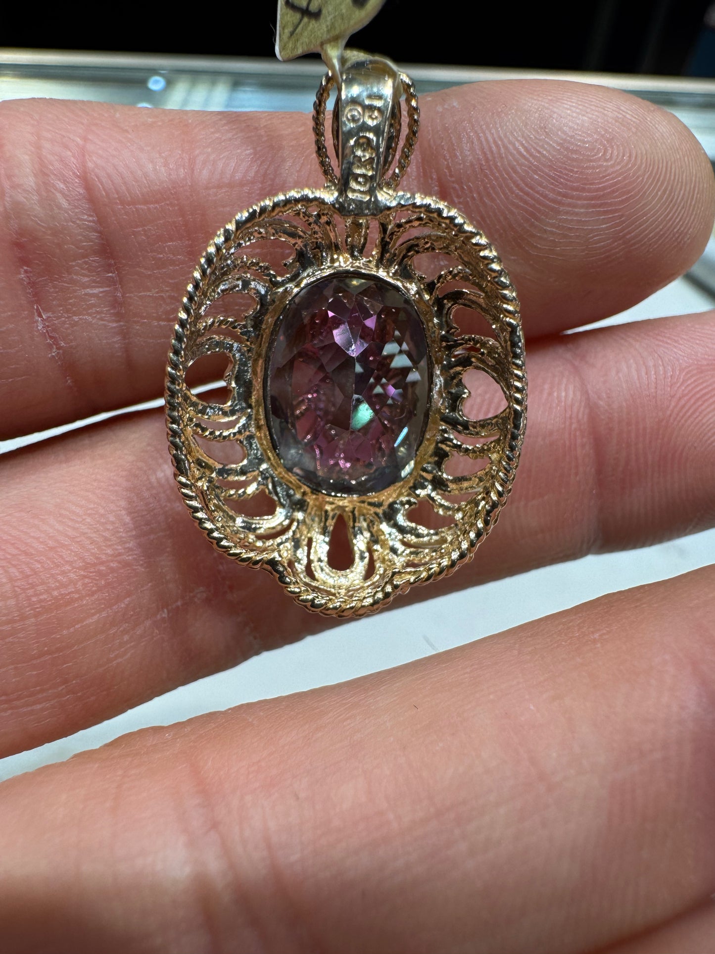 10k CI Natural Mystic Topaz Pendant Charm Necklace Nice