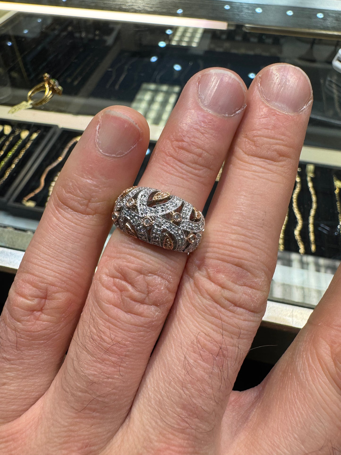 14k Gold Diamond 2 Tone Statement Ring High Quality Made Cocktail