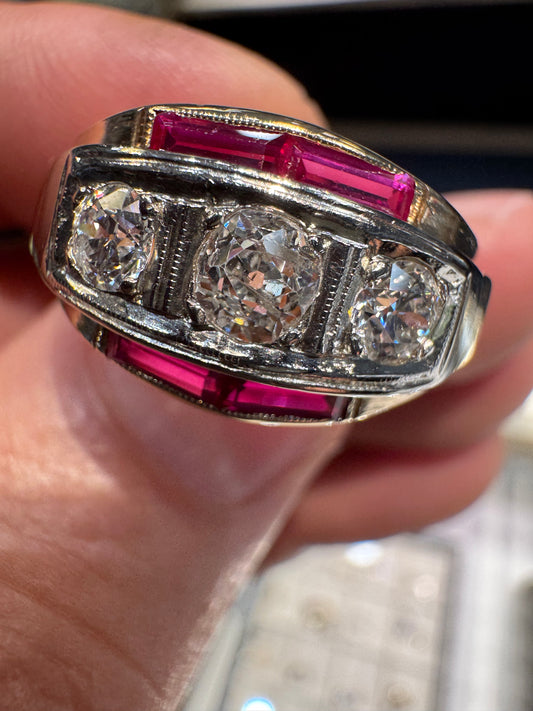 14k Mens Diamond Pinky Ring Mine Cut Size 8.25 F/i1 Natural Nice .78 Carats