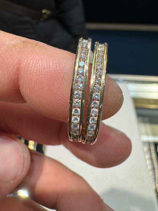 14k Gold Diamond Half Hoop Earrings  1/3 Carat Nice 3.3 Grams