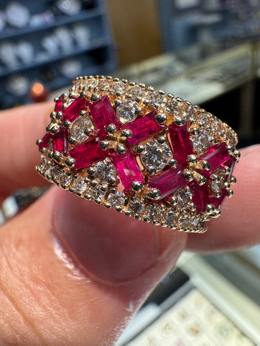 EFFY 14k Yellow Gold Ruby & Diamond Ring Band Natural 2.25 Carats Size 8 Nice