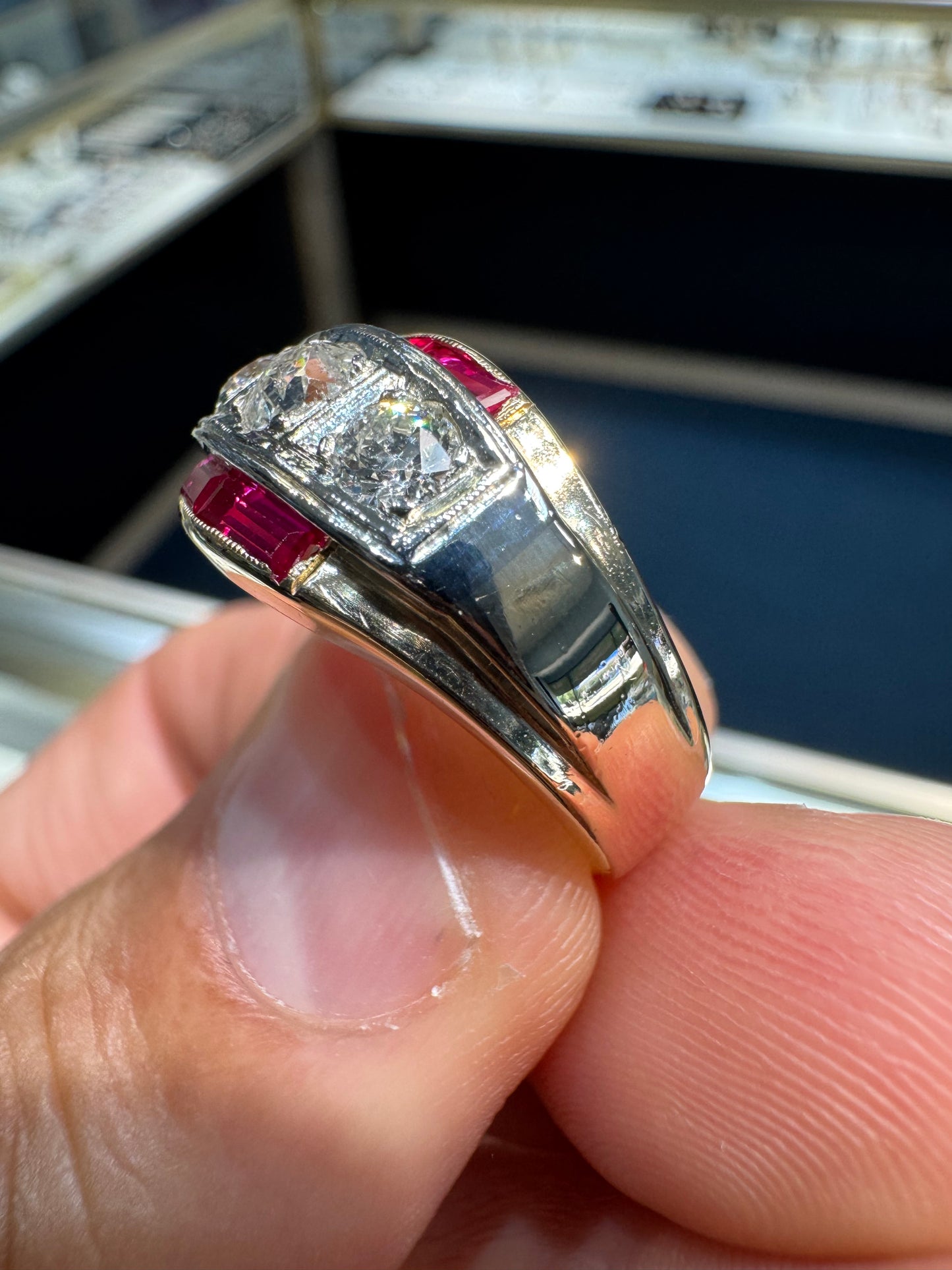 14k Mens Diamond Pinky Ring Mine Cut Size 8.25 F/i1 Natural Nice .78 Carats