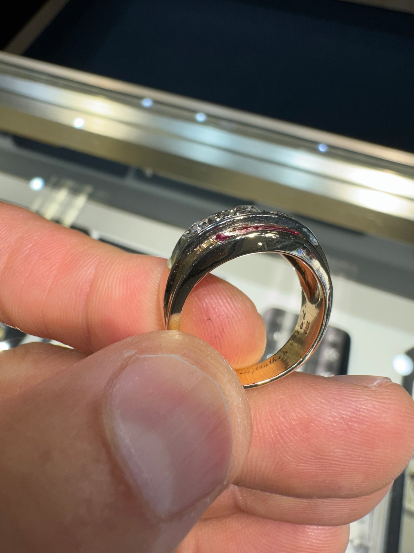 14k Mens Diamond Pinky Ring Mine Cut Size 8.25 F/i1 Natural Nice .78 Carats