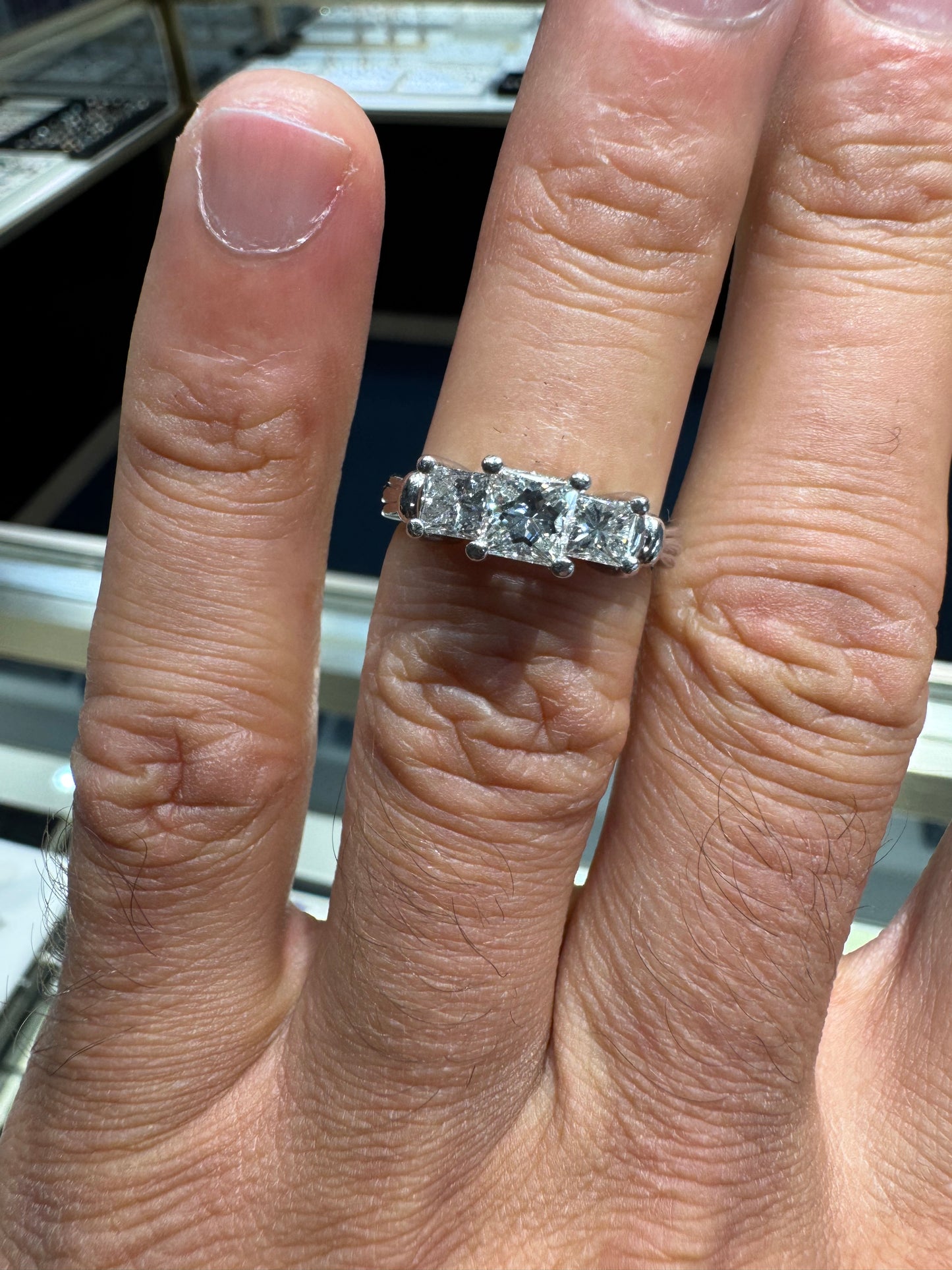 Platinum 950 Past Present Future Diamond Ring 1.50 Carats I/J Si2 Size 7 Natural