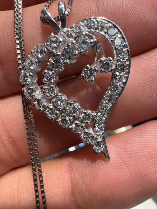 14k White Gold F/Vvs 1.53 Carat Natural Custom Vintage Diamond Heart Pendant