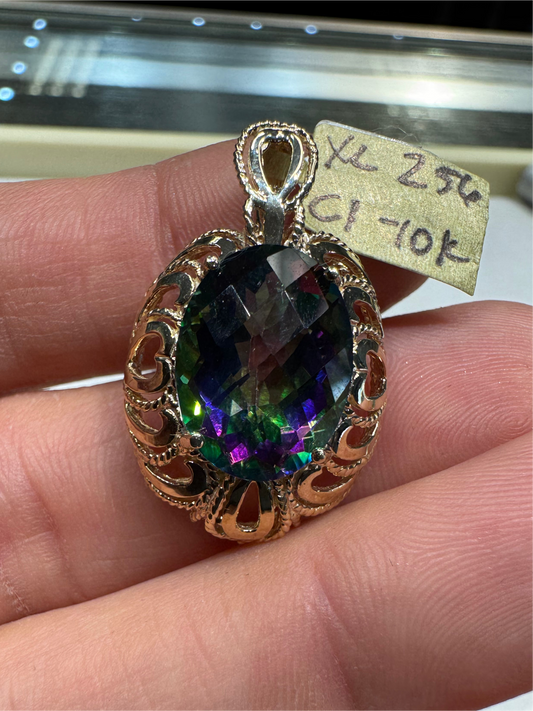 10k CI Natural Mystic Topaz Pendant Charm Necklace Nice
