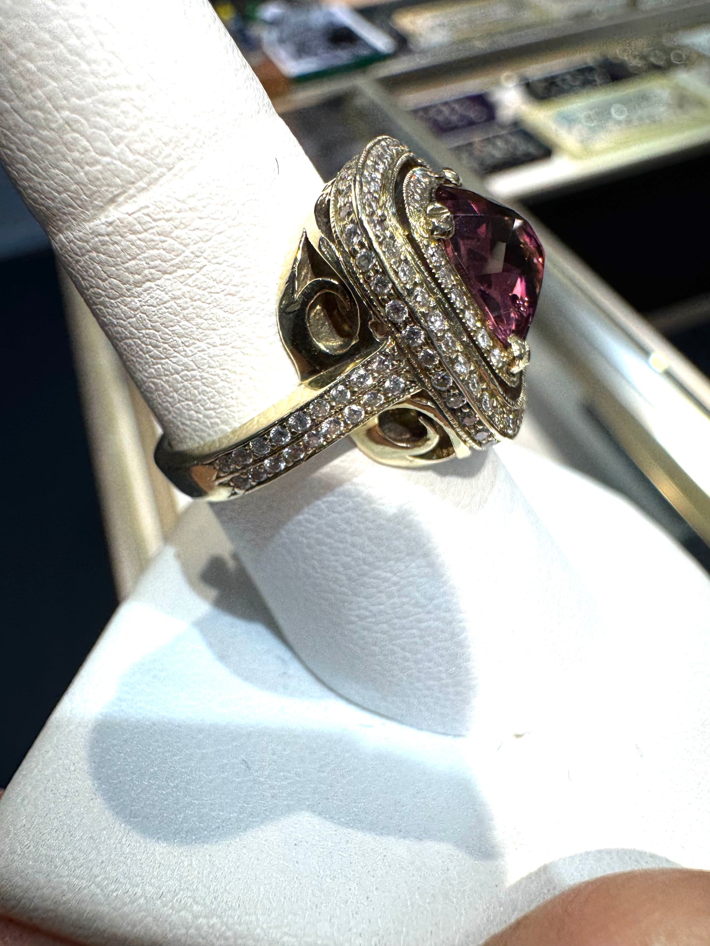14k Sapphire & Diamond Cocktail Ring Nice 4 Carats Natural
