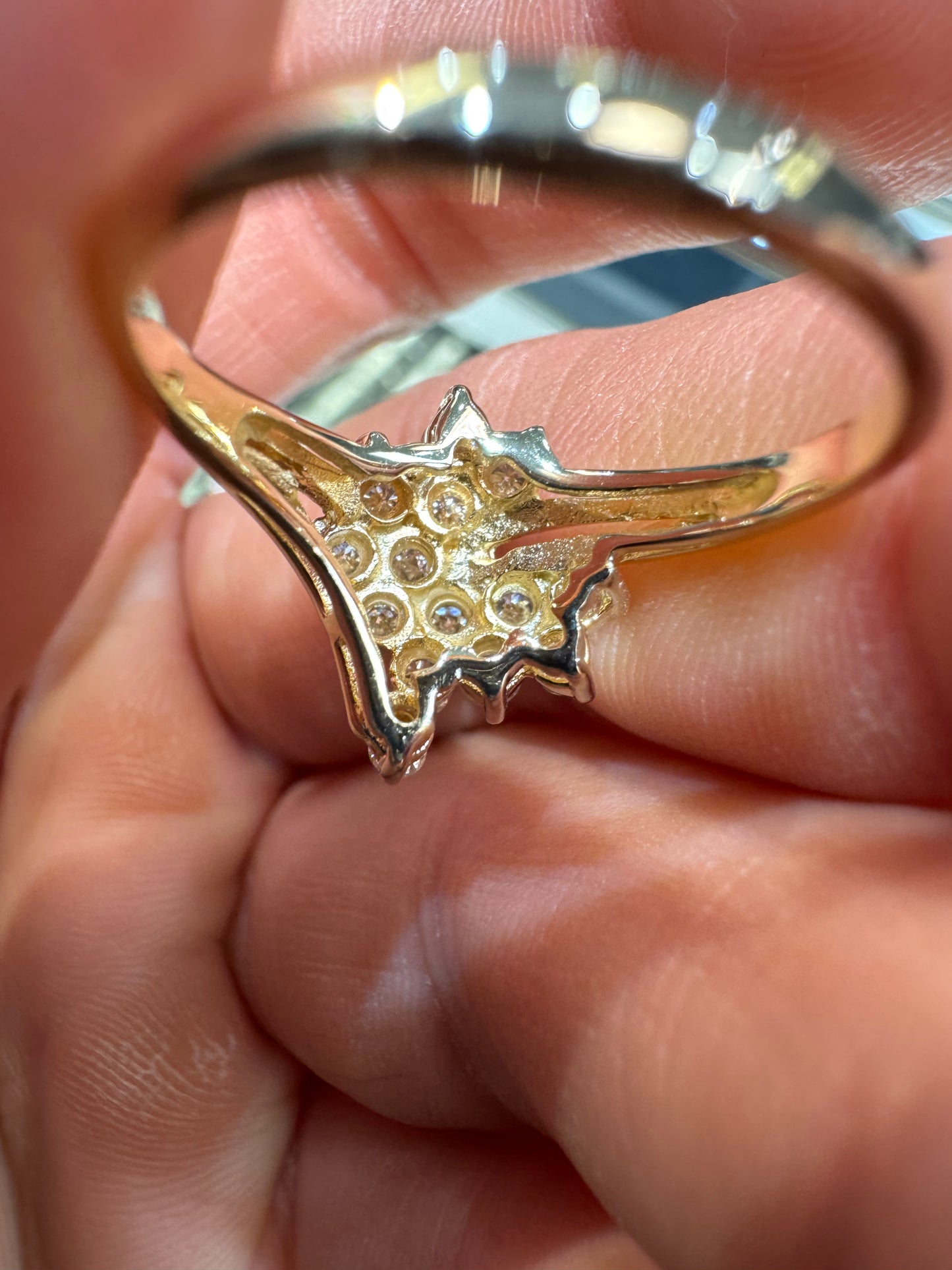 14k Yellow Gold Diamond Cocktail Ring Vintage .75 Carats Si2 Natural Size 7.75