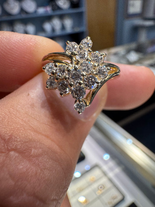 14k Yellow Gold Diamond Cocktail Ring Vintage .75 Carats Si2 Natural Size 7.75