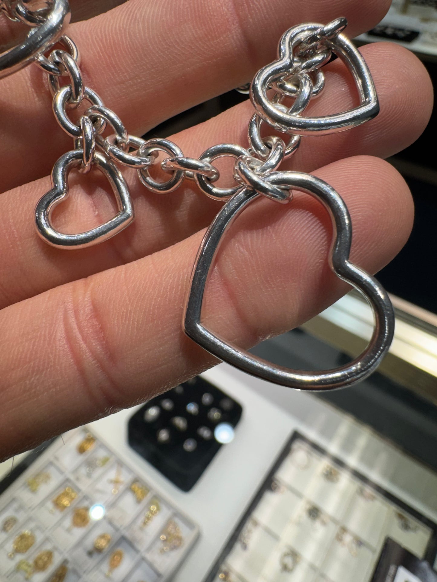 Authentic Tiffany & Co. Sterling Silver Open Heart 7.75" Charm Bracelet Nice