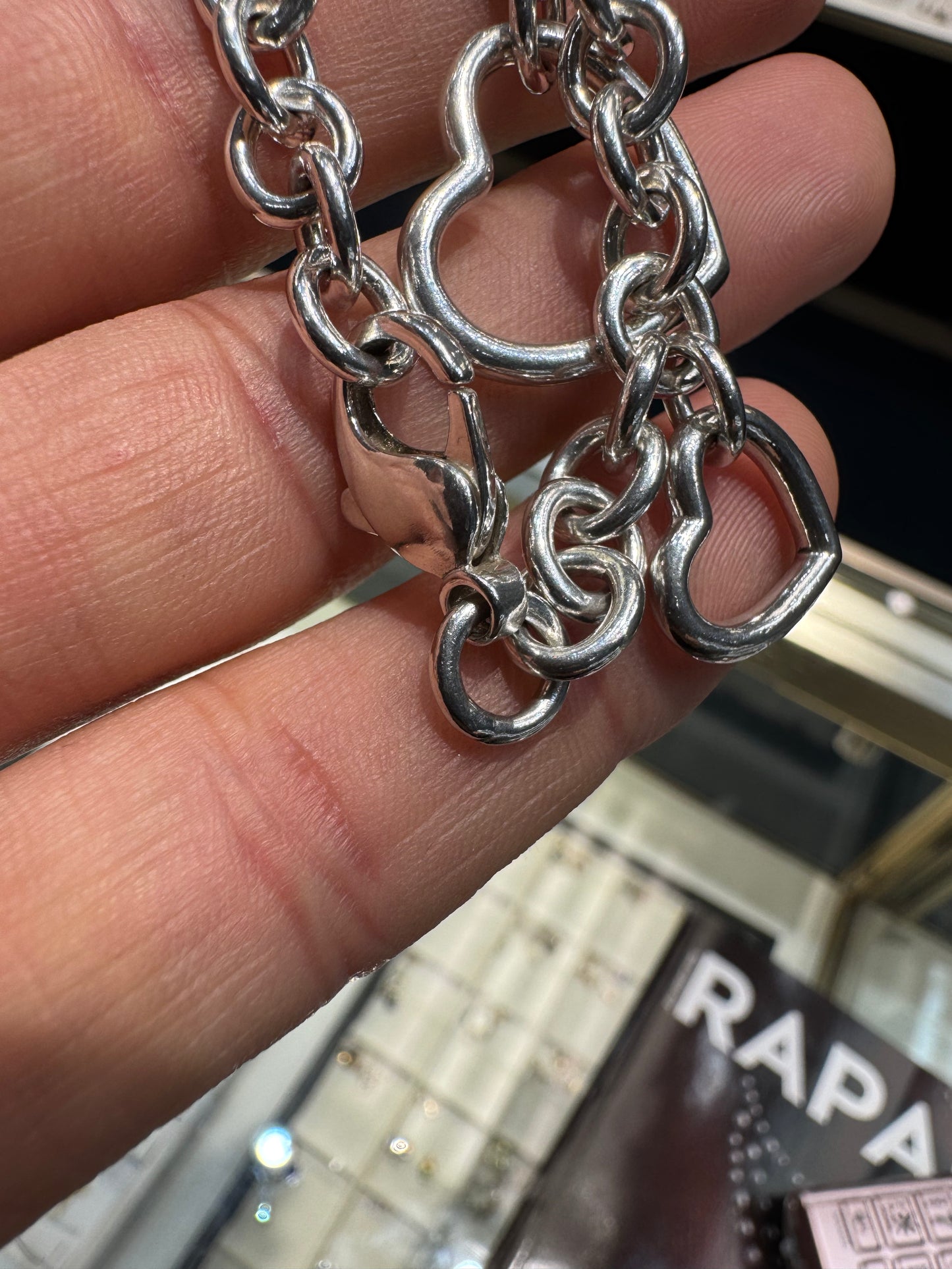 Authentic Tiffany & Co. Sterling Silver Open Heart 7.75" Charm Bracelet Nice