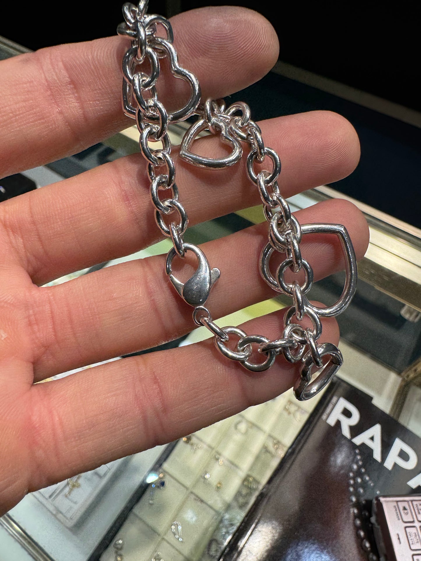 Authentic Tiffany & Co. Sterling Silver Open Heart 7.75" Charm Bracelet Nice