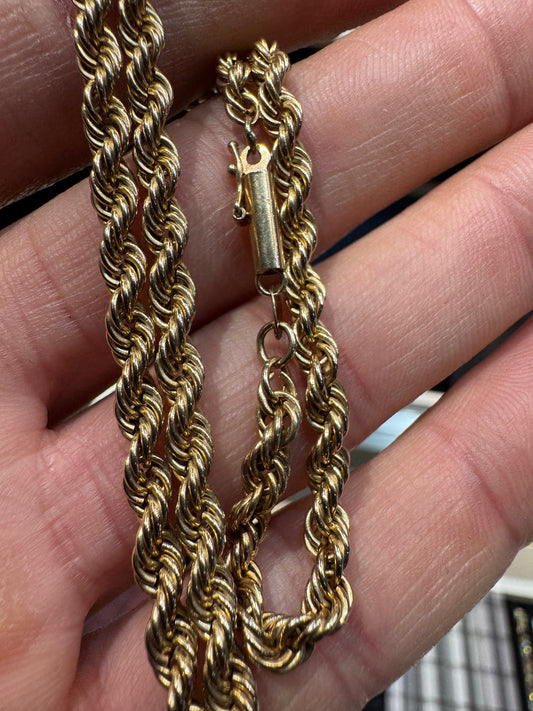 14k Gold Rope Chain 19 Inch 12.4 Grams 4mm Nice