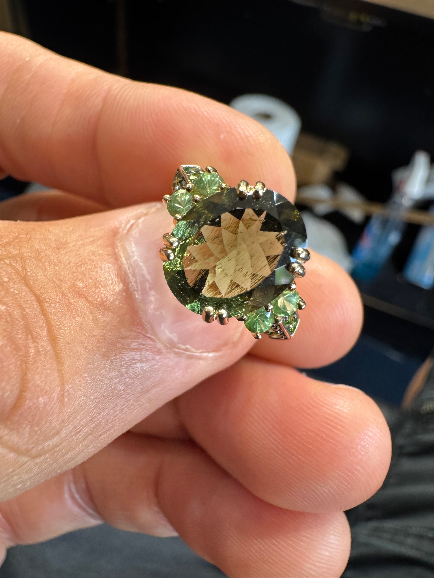 10k Moldavite Gemstone Ring Thailand Nice 3.5 Carats
